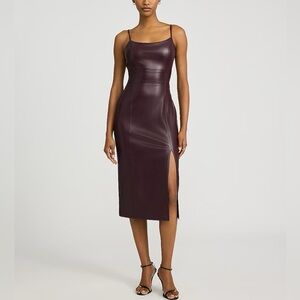 NWT Express Faux Leather Scoop Neck Seamed Midi Sheath Dress -